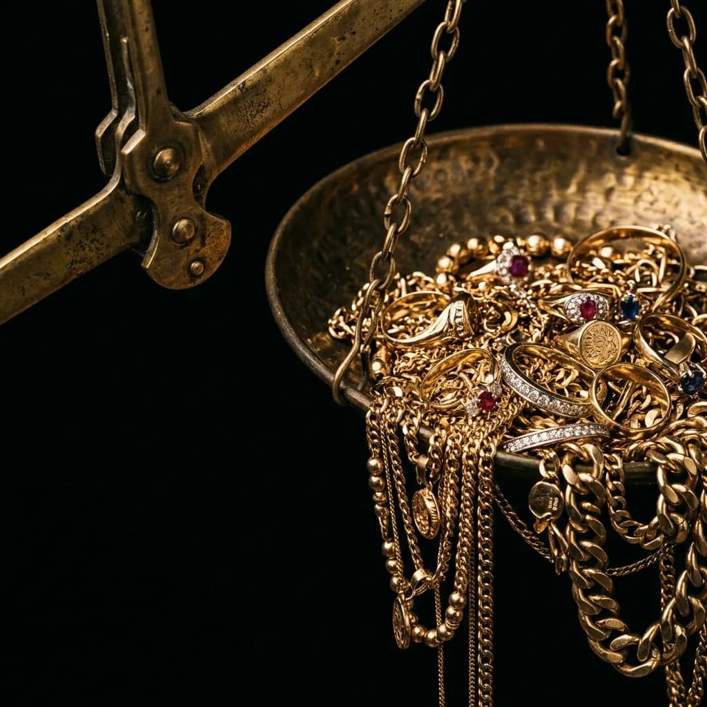 Waage mit Goldschmuck